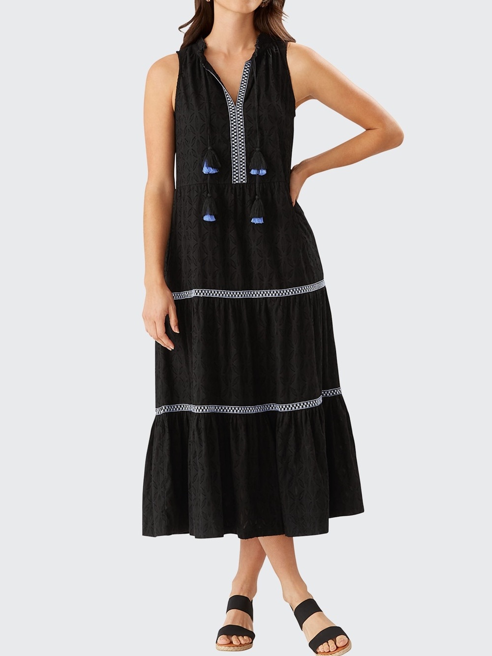 Tommy Bahama Women’s Size XS Preppy   Geo  Midi Dress Swim Cover-Up Black